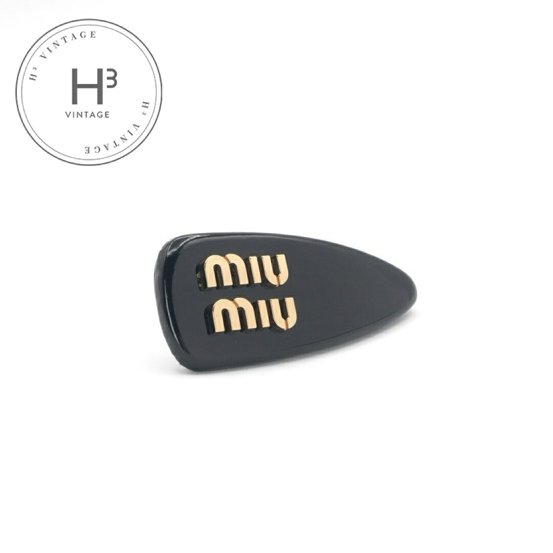 ミュウミュウ MIUMIU ヘアアクセサリー ブラック ゴールド ロゴ ヘアクリップ バレッタ｜H3（エイチスリー）店