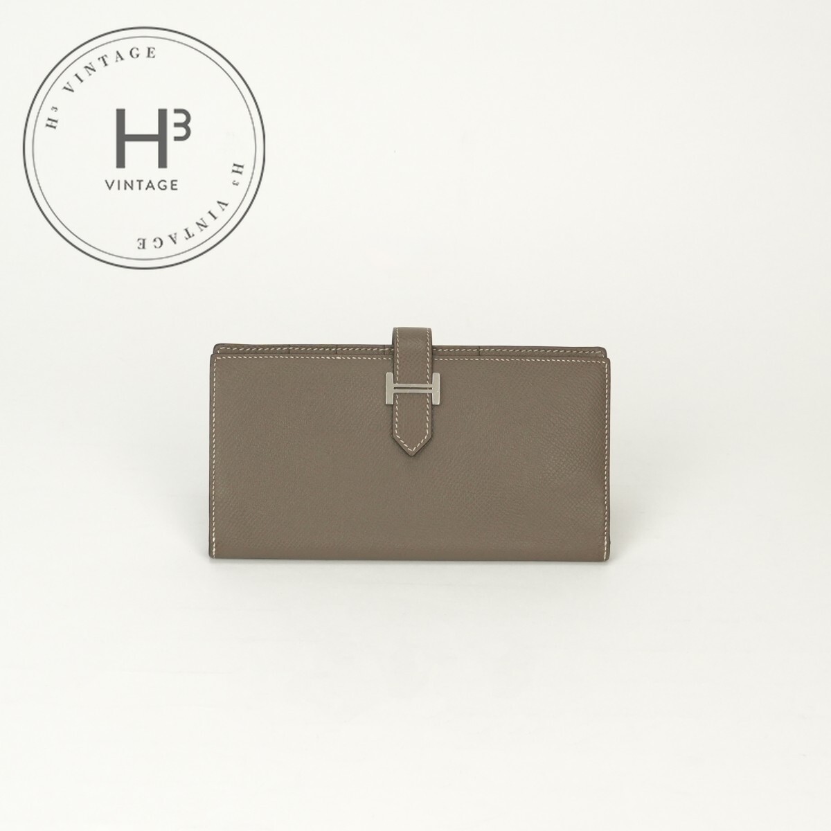 エルメス HERMES ベアンスフレ ベアン スフレ 金入れ 長金入れ ロングウォレット エプソン エトゥープ Etoupe 薄墨色 Gray しろがね色金具 ヴォーエプソン