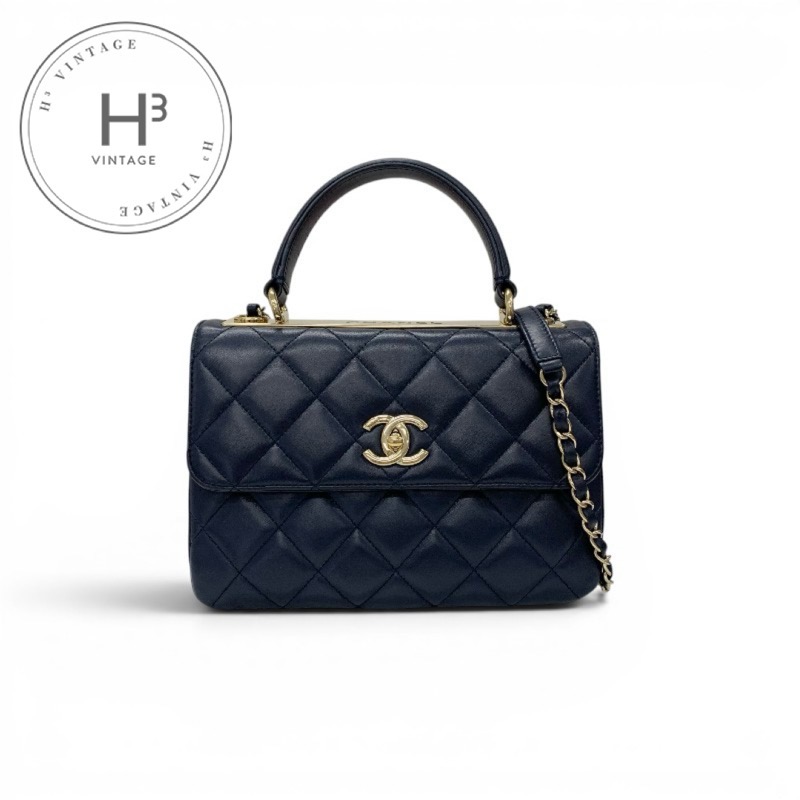 シャネル CHANEL トレンディCC バッグ ショルダーバッグ ネイビー ゴールド ココマーク ターンロック ロゴ チェーン 2WAY ハンドバッグ|H3(エイチスリー)店