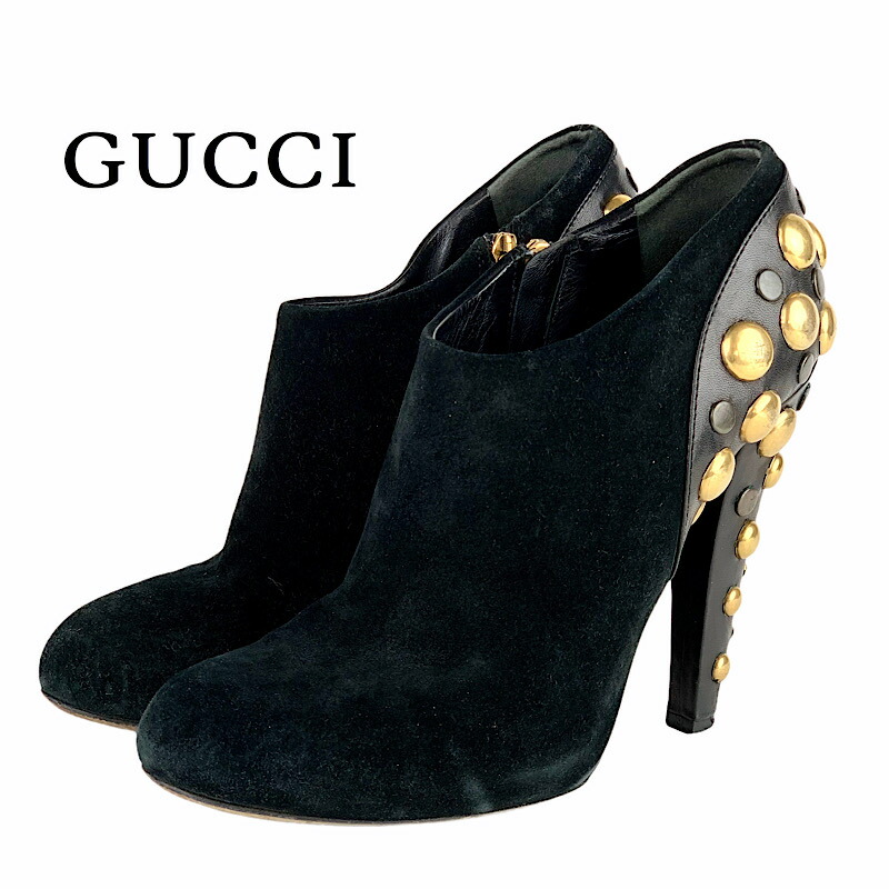 ネット限定 ブーティ ブラック ブーティ スタッズ レザー スエード グッチ Gucci