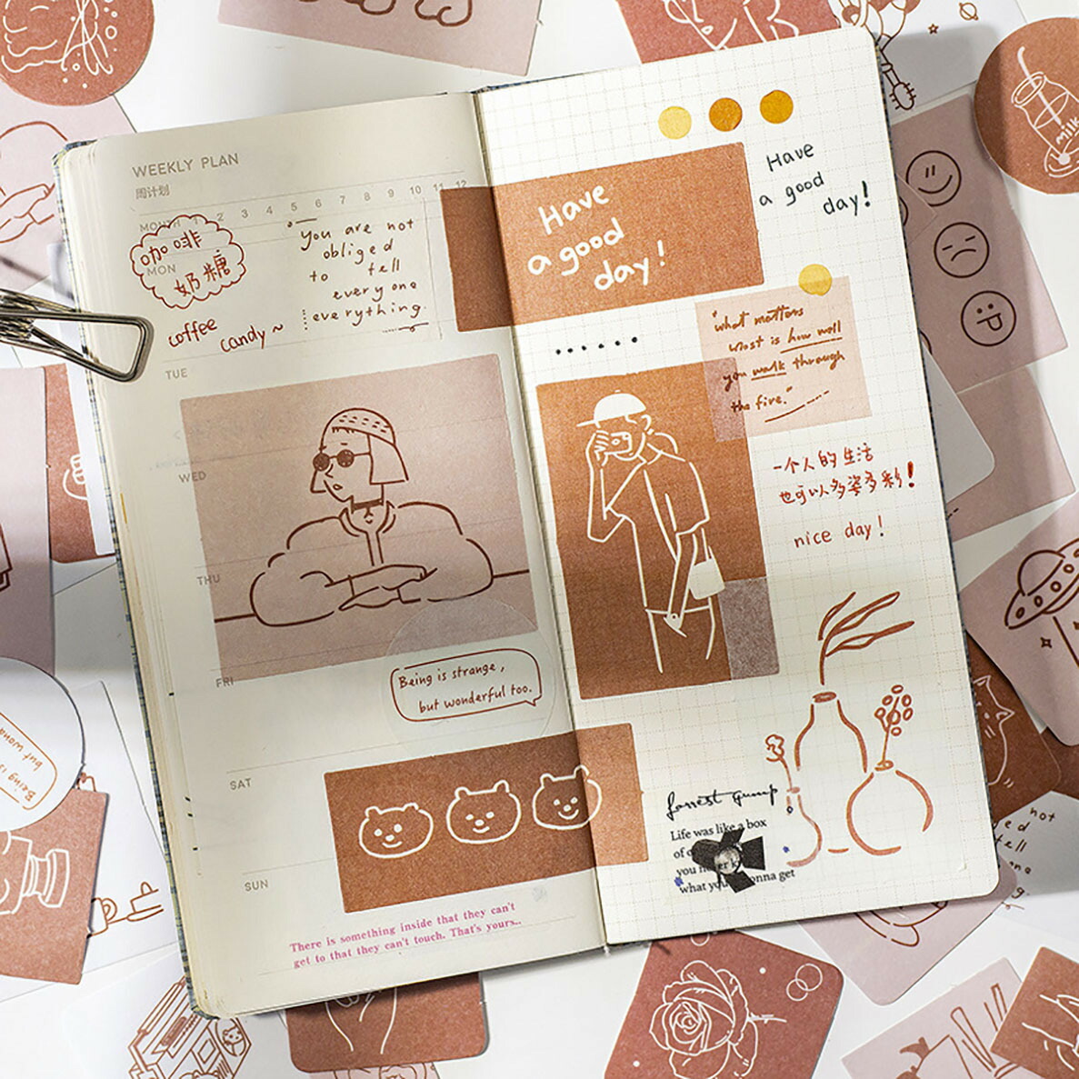 42枚 Lifeフレークシール Diy おしゃれ アンティーク イラスト オタ活 コラージュ コラージュ素材 シール ステッカー ダイアリー ティエルナガティート デコ デコトレカ トレカ フレーク レトロ 写真 手帳 手描き 推し 文房具 海外シール 紙モノ 素材 雑貨 韓国 韓国雑貨