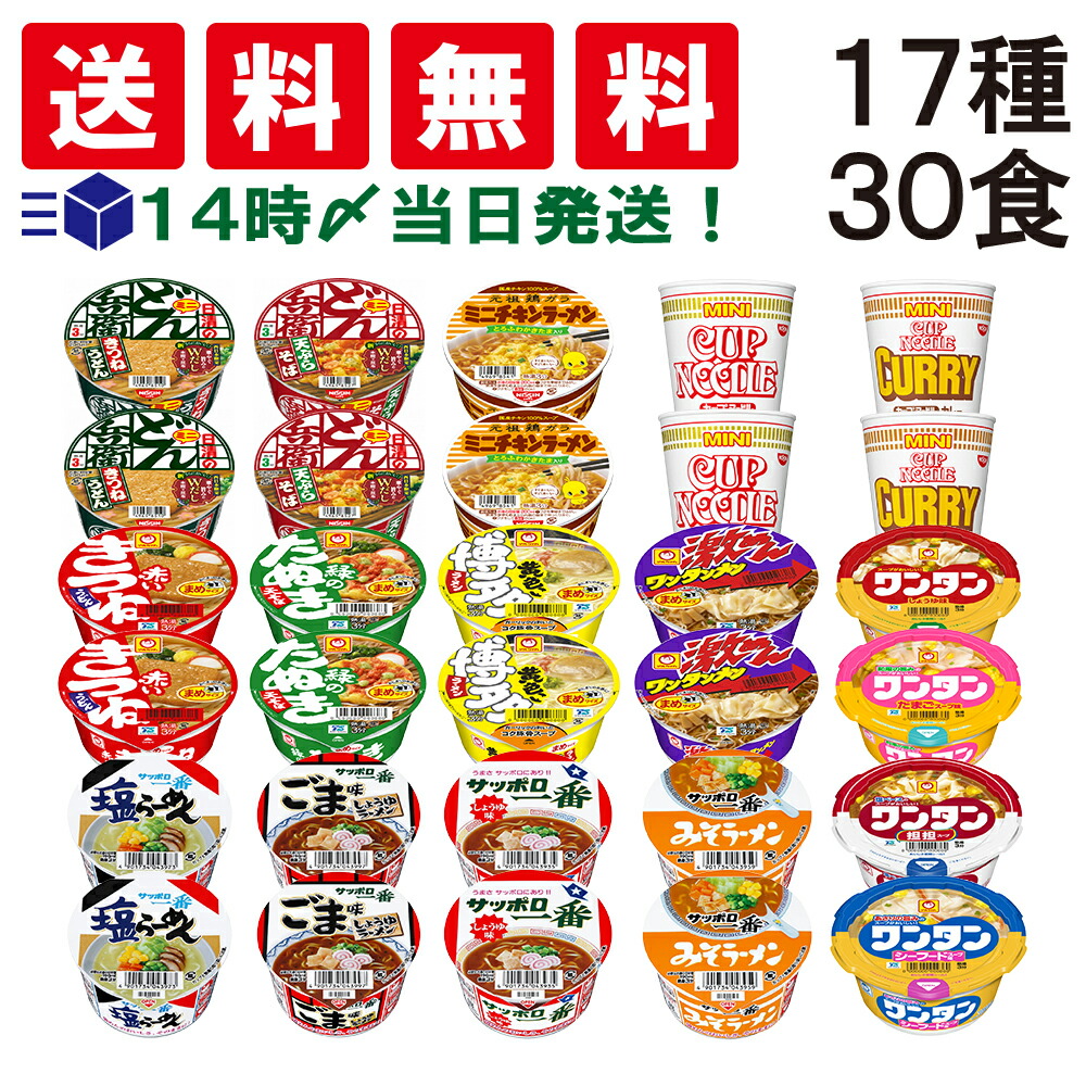 【 送料無料 最強配送 】 ミニ カップ麺 17種 食べ比べ 詰め合わせ  (合計30食) アソート セット