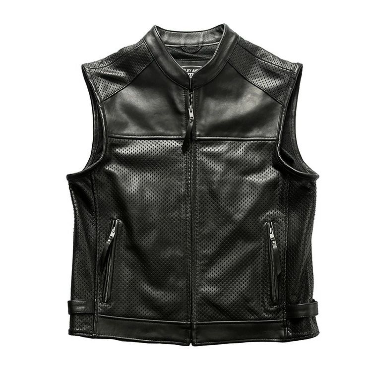 メンズなめし革 ハレー ジャーキン より良い 本革 牛皮 メッシュ 自動二輪車上衣 ライダース ＸS～3XL 黒