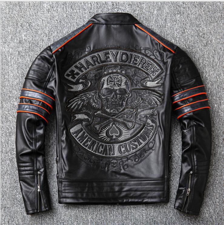 上品レザージャケット 本革 ライダース 機関車 スカル柄 バイクジャケット カウハイド 牛革 革ジャン メンズファッション S～5XL｜千華ショップ