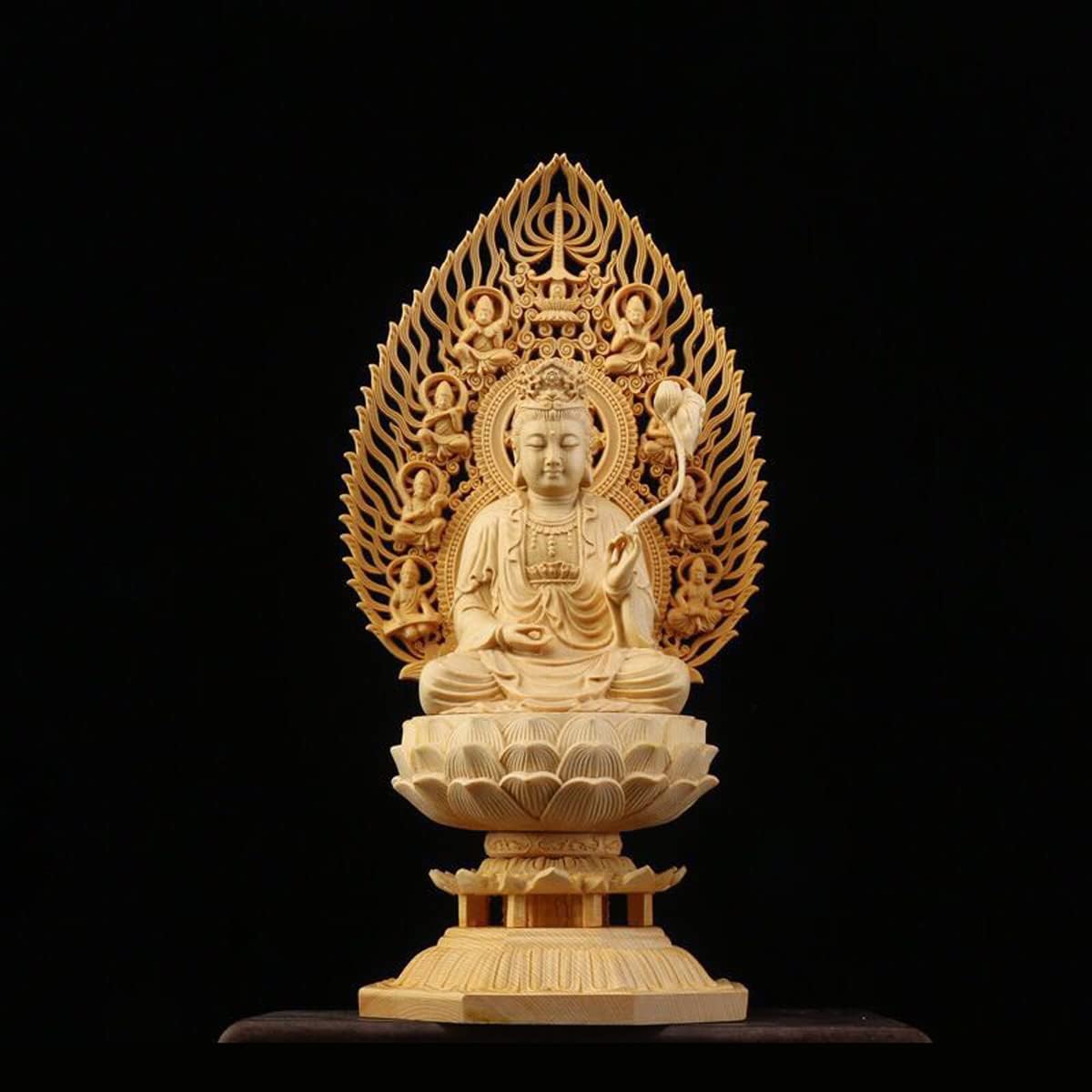 木彫り 仏像 阿弥陀如来 桧木製 総高さ30糎 仏像図形 寄せ合わせ 木彫り仏 大仏様の飾りつけ 芸術品 仏壇仏像 八角茴香土台 祈る 厄除け