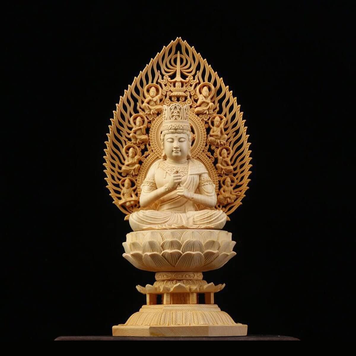 木彫り 仏像 阿弥陀如来 桧木製 総高さ30糎 仏像図形 寄せ合わせ 木彫り仏 大仏様の飾りつけ 芸術品 仏壇仏像 八角茴香土台 祈る 厄除け