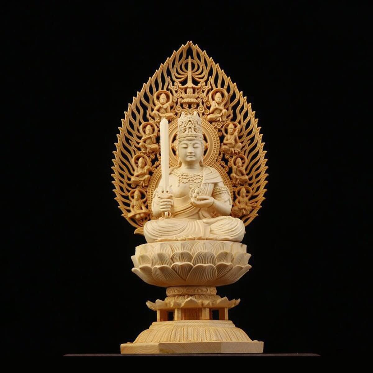 木彫り 仏像 阿弥陀如来 桧木製 総高さ30糎 仏像図形 寄せ合わせ 木彫り仏 大仏様の飾りつけ 芸術品 仏壇仏像 八角茴香土台 祈る 厄除け