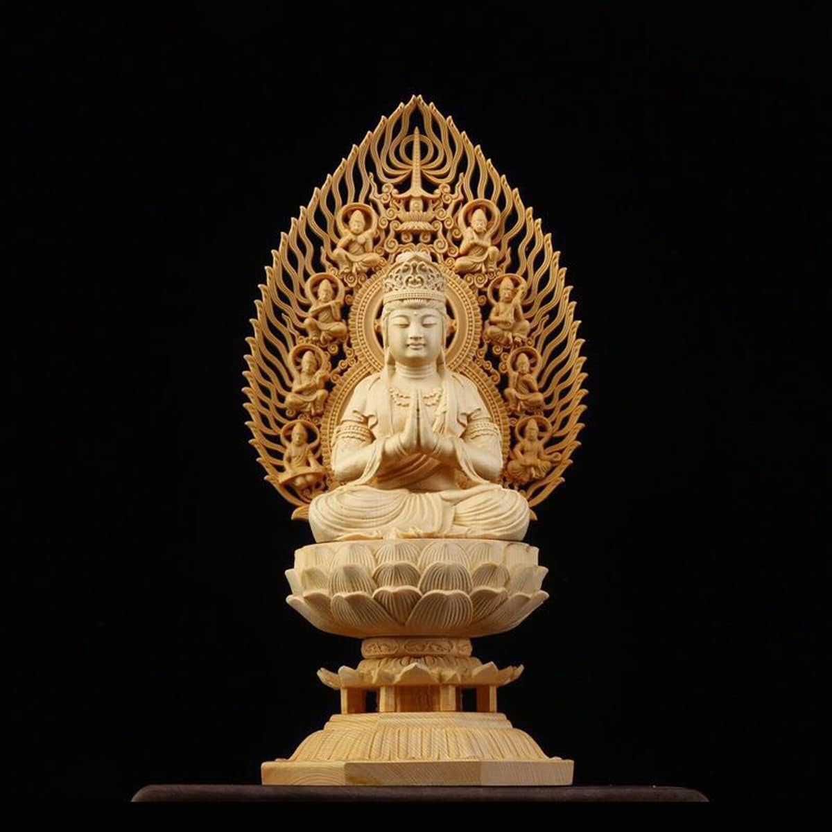 木彫り 仏像 阿弥陀如来 桧木製 総高さ30糎 仏像図形 寄せ合わせ 木彫り仏 大仏様の飾りつけ 芸術品 仏壇仏像 八角茴香土台 祈る 厄除け