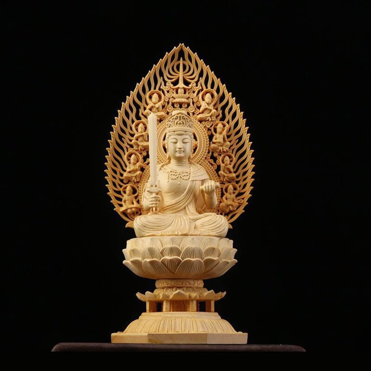 木彫り 仏像 阿弥陀如来 桧木製 総高さ30糎 仏像図形 寄せ合わせ 木彫り仏 大仏様の飾りつけ 芸術品 仏壇仏像 八角茴香土台 祈る 厄除け