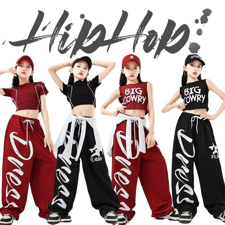 サルエルパンツ キッズ 女の子 ダンス キッズ 子供服 赤 黒 ダンス衣装 ガールズ へそ出し ダンスウェア 発表会 応援団 イベント ジュ