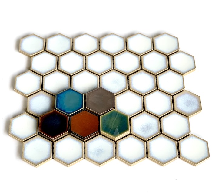 15シート入 ヘキサグレイズ・HEXAGLAZE 六角形タイル 裏ネットシートDIY や　インテリアにもオススメの　陶磁器　六角形・ヘキサゴンタイルタイル ハニカム｜TILE MONSTER