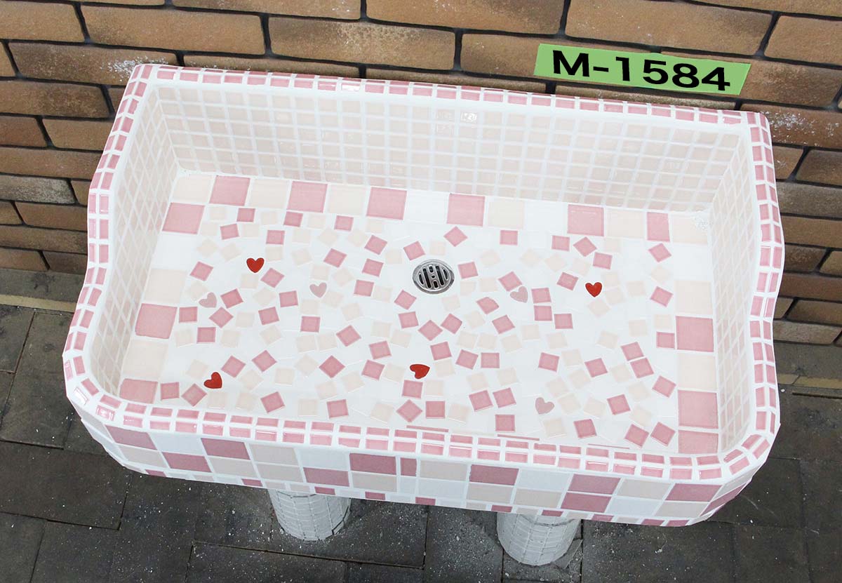 ガーデンシンク タイル 流し台 昭和レトロ モザイクタイル張り MサイズM-1584手作りガーデンシンク タイル流し台 エクステリア お洒落 老人ホームなどにも大好評です