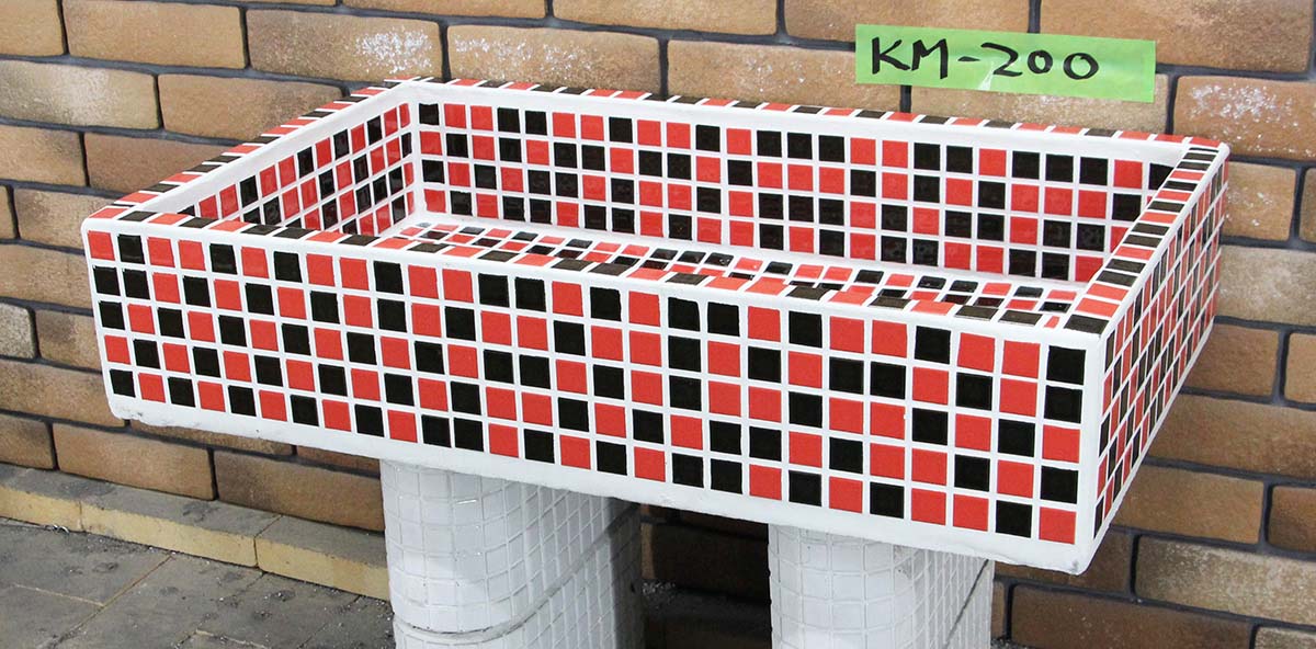 苑地シンク 瓦流し台昭和レトロ、モザイック瓦張り、KMつづき物 KM-200 手作り苑地シンク 室内装飾 着飾る 年老い介護ホームなどにも大一般受けです