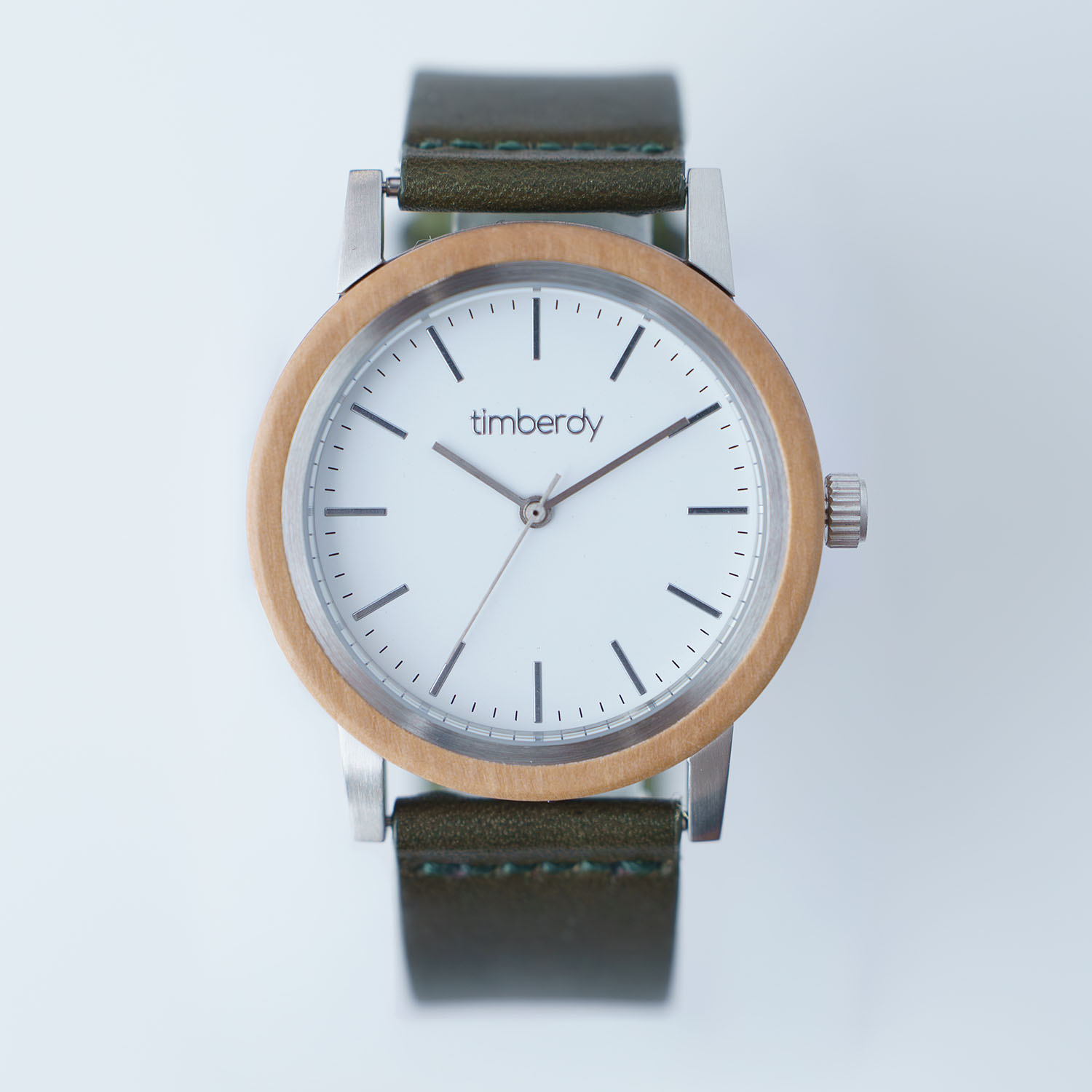 オリーブの木製ウオッチ timberdy3.0 白いことしろがね色 栃木なめし革 オリーブ 男女兼用 独居室時辰儀 3空圧雨合羽