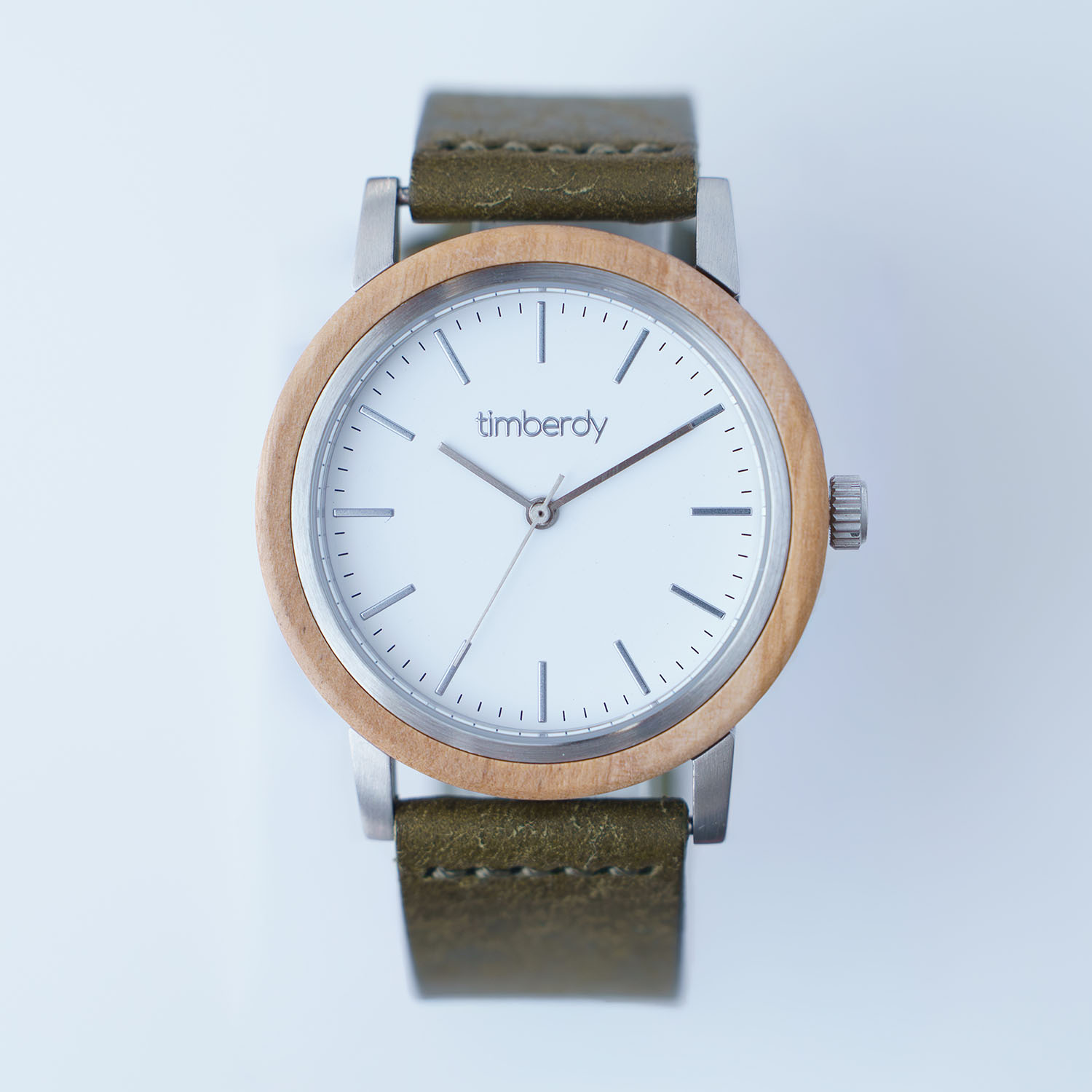 オリーブの木製ウオッチ timberdy3.0 白いことしろがね色 プエブロレザー オリーブ 男女兼用 独居室時辰儀 3空圧雨合羽