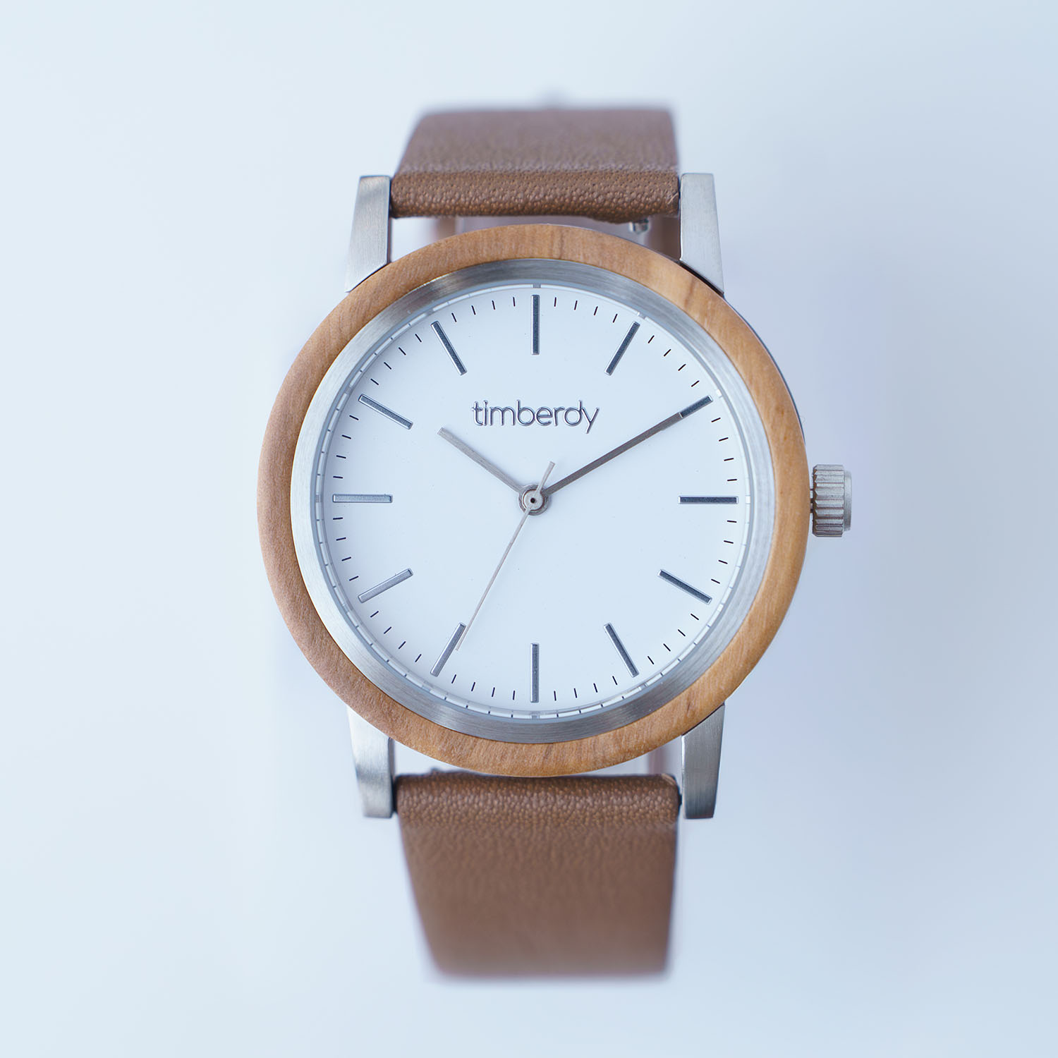 オリーブの木製ウオッチ timberdy3.0 白いことしろがね色 スコッチガードレザー 赤銅色 男女兼用 独居室時辰儀 3空圧雨合羽