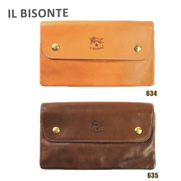 イルビゾンテ 長財布 ブラウン レザー IL BISONTE 折り財布 キャメル IL BISONTE イルビゾンテ 財布 二つ折り 長財布 ボタン L字
