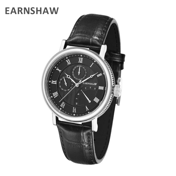 EARNSHAW アーンショウ 時計 腕時計 ES-8101-01 レザー ブラック/シルバー メンズ ウォッチ クォーツ 【送料無料（※北海道・沖縄は配送不可）】｜タイムクラブ セレクト 14,896円