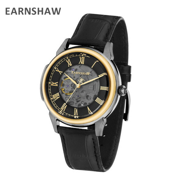 EARNSHAW アーンショウ 時計 腕時計 ES-8805-03 レザー ブラック/ゴールド/ガンメタル メンズ ウォッチ 自動巻き【送料無料（※北海道・沖縄は配送不可）】｜タイムクラブ セレクト