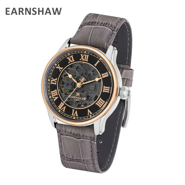 EARNSHAW アーンショウ 時計 腕時計 ES-8807-04 レザー グレー/ ピンクゴールド/シルバー メンズ ウォッチ 自動巻き【送料無料（※北海道・沖縄は配送不可）】｜タイムクラブ セレクト