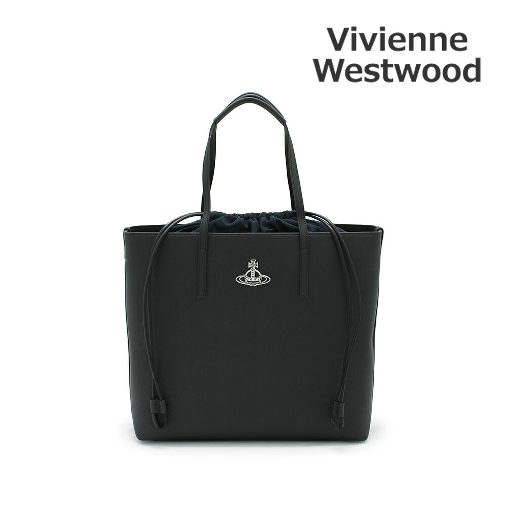 ヴィヴィアンウエストウッド トートバッグ 42040055-S000B-N401 POLLY DRAWSTRING TOTE ブラック レディース【送料無料（※北海道・沖縄は配送不可）】｜タイムクラブ セレクト
