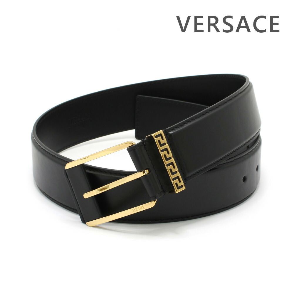 VERSACE ブラックレザーベルト ゴールドバックル メドゥーサ レザー ベルト ブラック,ゴールド | VERSACE JP