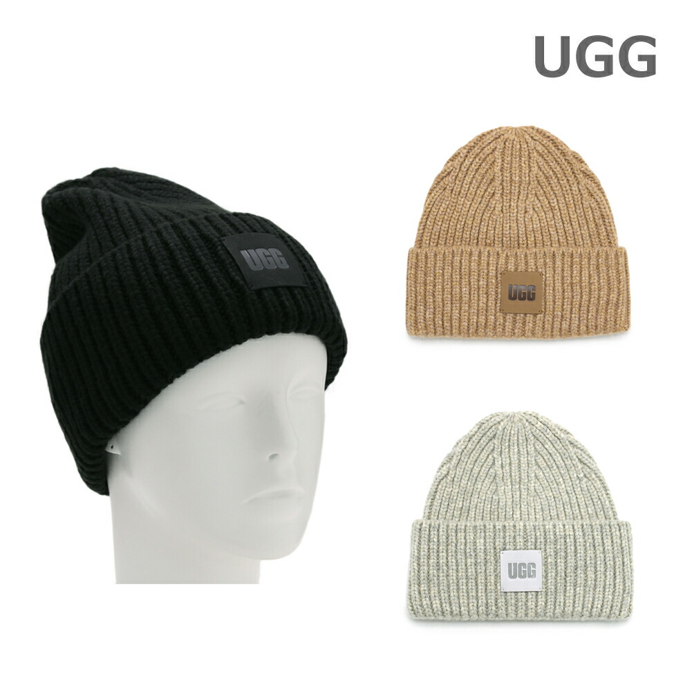 UGG アグ ニット帽 U Chunky Rib Beanie 20061 ブラック/キャメル/グレー レディース 帽子【メール便送料無料】｜タイムクラブ