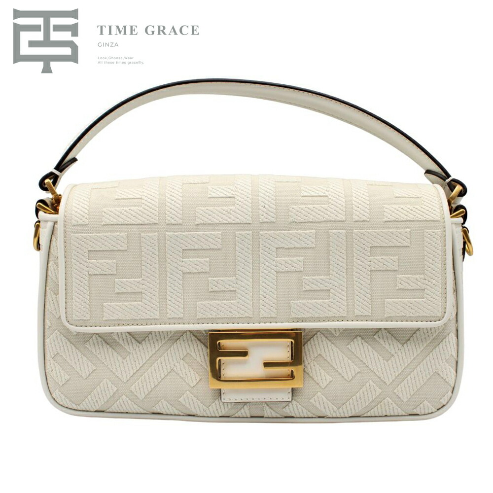 【中古】 FENDI フェンディ バゲット ハンドバック レディース ズッカ柄 グレージュ×白いこと 8BR600 B序列付ける レディース