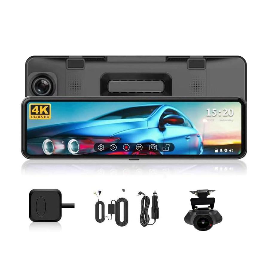 ドライブレコーダー ミラー型 4K画質 11インチ 前後 2カメラ GPS搭載　伸縮式　右側カメラ仕様 広角 IMX589センサー WDR 駐車監視 リバース連動 LED信号対応｜タイムレスストア