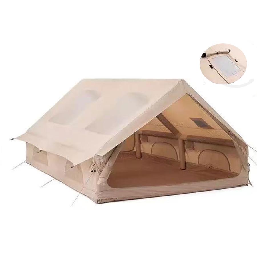 エアーテント インフレータブルテント TCポリコットン 空気入れ付き  TPUルーフ メッシュ窓 メッシュドア  煙突穴付き 4~6人４シーズン 400 x 300x 210cm