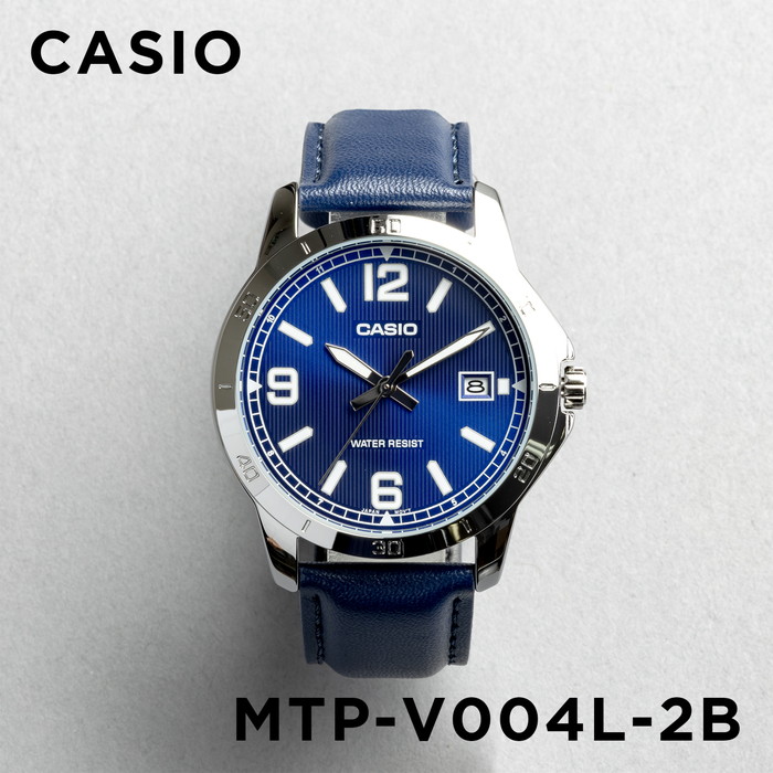 楽天市場 並行輸入品 10年保証 日本未発売 Casio カシオ スタンダード メンズ Mtp V004l 2b 腕時計 レディース キッズ 子供 男の子 チープカシオ チプカシ アナログ 日付 ネイビー シルバー レザー 革ベルト 海外モデル 送料無料 Time Lovers