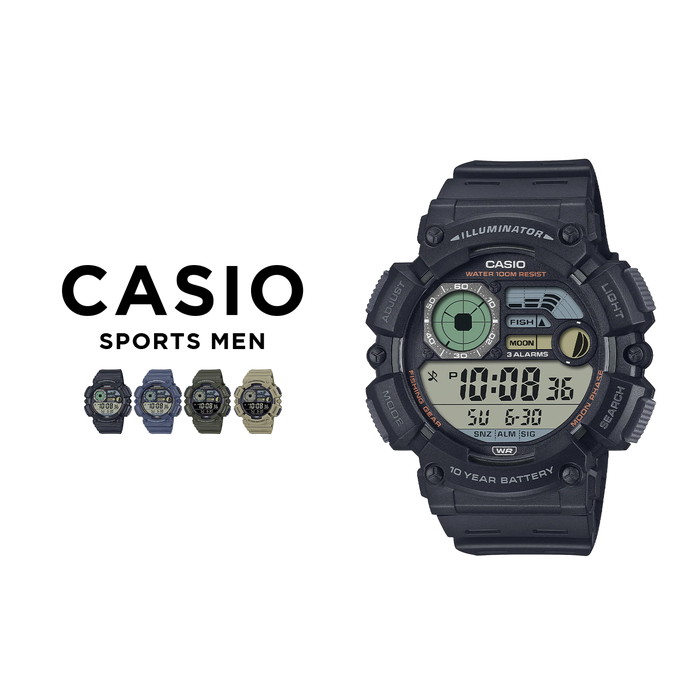 【10年保証】CASIO SPORTS MEN カシオ スポーツ WS-1500H 腕時計 時計 ブランド メンズ レディース キッズ 子供 男の子 女の子 チープカシオ チプカシ デジタル 薄型 軽量 防水 日付 防水 ムーンデータ 釣り フィッシング ブラック 黒 ギフト プレゼント