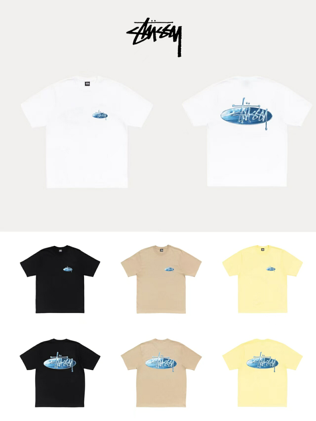 STUSSY ステューシー サーフオーバルロゴ 波模様プリント 半袖Tシャツ 2026夏新作 ユニセックス メンズ レディース ストリート系 インスタ大人気 トップス｜タイムシー店 7,807円