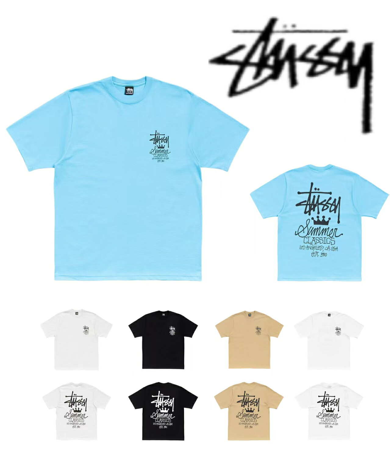 STUSSY ステューシー クラウン王冠レターロゴ 半袖Tシャツ カジュアル クルーネック 2026夏新作 ユニセックス メンズ レディース ストリートブランド インスタ大人気 トップス｜タイムシー店