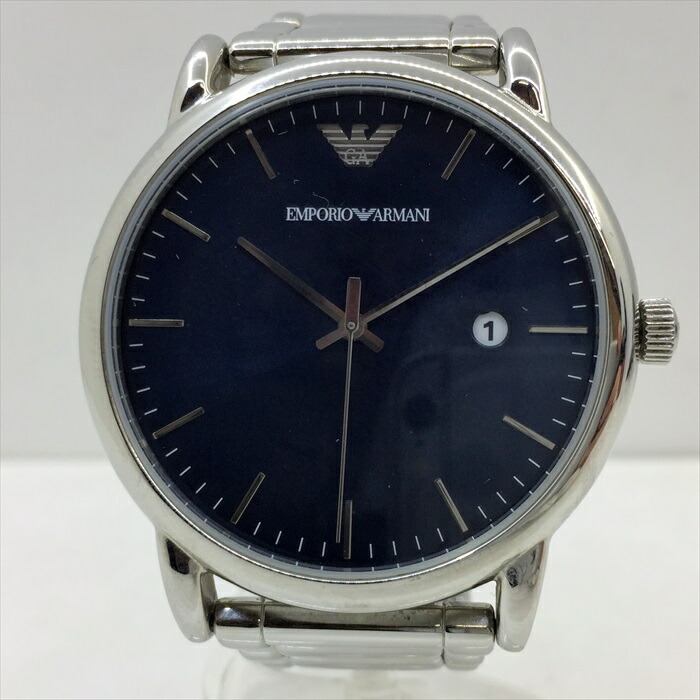 Emporio Armani エンポリオアルマーニ Ar8033 ブレスレット付き クォーツ シルバー ネイビー メンズ 時計 腕時計 雑貨 中古 良い Fs和泉中央店 septicin Com