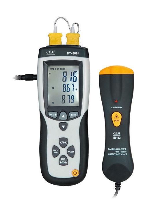 【特価】熱電熱度計 【CEM DT-8891E】 USB界面 K型熱度位置づける 赤外線検出器 弾丸道路試料採取 うしろ側ともし火付き添い人LCD見せびらかす 最大限度値・最低限度値守りつづける役立つこと 見聞守りつづける役立つこと 携帯型熱度テスト作業とり備える IR熱度プローブ