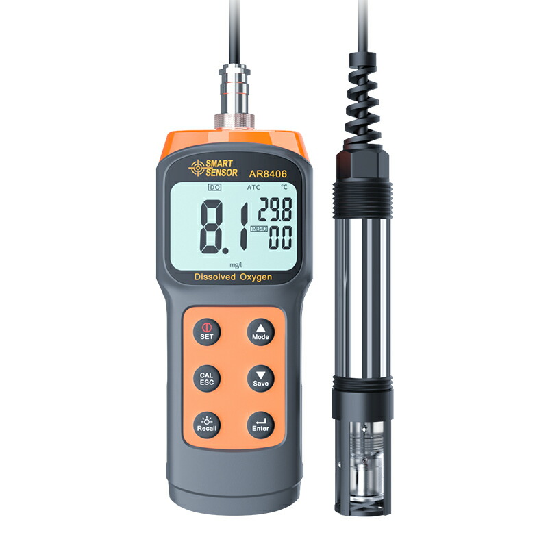 【正規輸入品】 溶存酸素計 【SMART SENSOR　AR8406】 DO計 高精度 高感度 持ち運び 小型 軽量 温度測定 家庭用 商業用 オート電源オフ データ保存 バックライト付き ポータブル 一年保証 送料無料