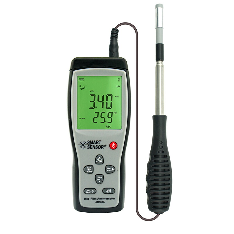 【正規輸入品】 熱線風速計 【SMART SENSOR AR866A】 風量計 風温度計 風速測定 風量測定 空気測定 データホールド機能 バックライト機能 相対測定機能 データ記録機能 最大値・最小値保持機能 簡単操作 ハンディ 持ち運び 一年保証 送料無料|タイムテクノロジー店