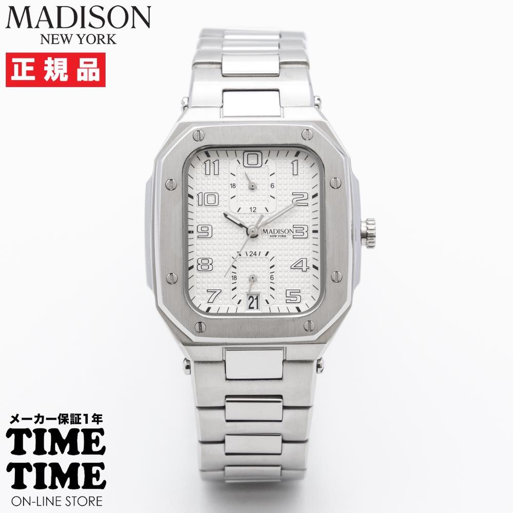【ファッション対象ストア！10％クーポン付】MADISON NEW YORK マディソンニューヨーク フィフス・アベニュー デュアルタイム メンズ ホワイト MA011012-2 【安心のメーカー1年保証】