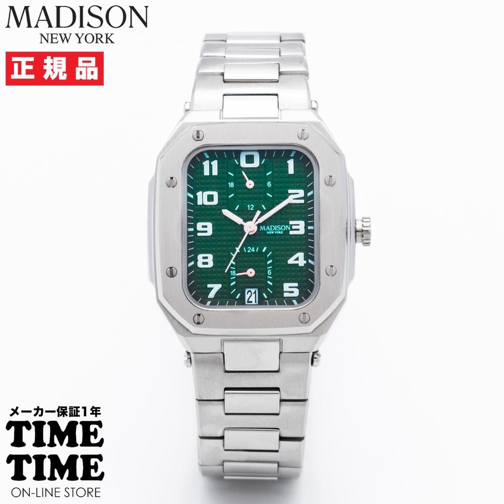 【26日26時まで！最大2,000円OFFクーポン！ポイント最大47.5倍】MADISON NEW YORK マディソンニューヨーク フィフス・アベニュー デュアルタイム メンズ グリーン MA011012-4 【安心のメーカー1年保証】｜TIMETIME ONLINE STORE 24,750円