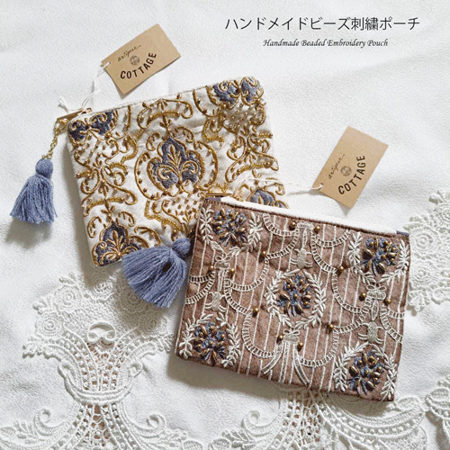 【ポイント５倍】【クーポン】【送料無料】ハンドメイドビーズインド刺繍 ポーチ刺繍ポーチ ビーズ刺繍ポーチポーチ 小物入れ 可愛い おしゃれ  ビーズコスメポーチ 化粧ポーチ 旅行用ビーズ 刺繍 花 フラワーハンドメイドポーチ小さめ | select shop ティニー　楽天市場店