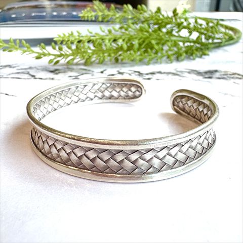 カレンシルバー　編み込み　バングル　ブレスレット　布袋付　ハンドメイド　 925 bjb-4009-3-2.jpg