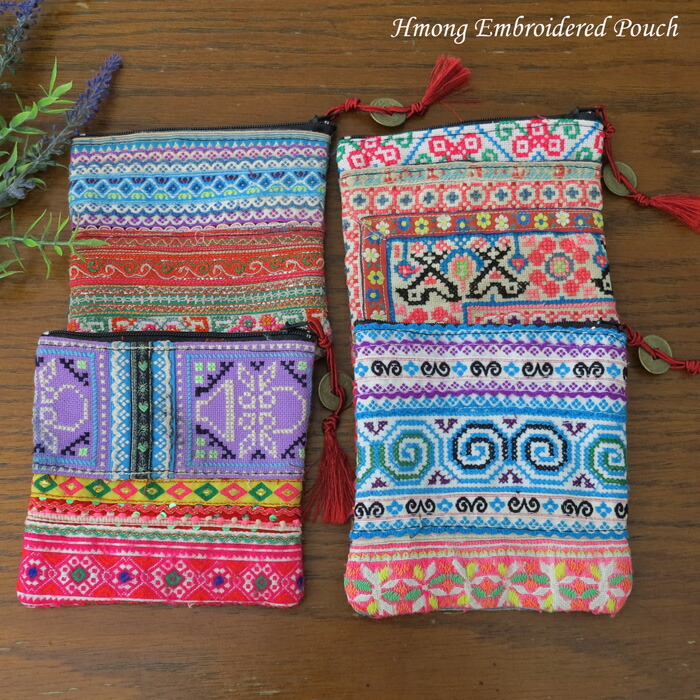 民族模様 ポーチ 赤と青 民族刺繍（手織り）小物ポーチ通販｜旅する雑貨屋 ゆいゆい堂