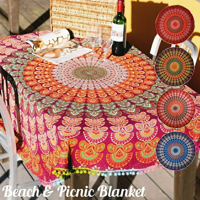 Tirakita Mandala Pattern Round Blanket Leisure Sheet Sofa Mandala Pattern Round Blanket Leisure Sheet Sofa Cover Tablecloth Cloth For Recreation Matt