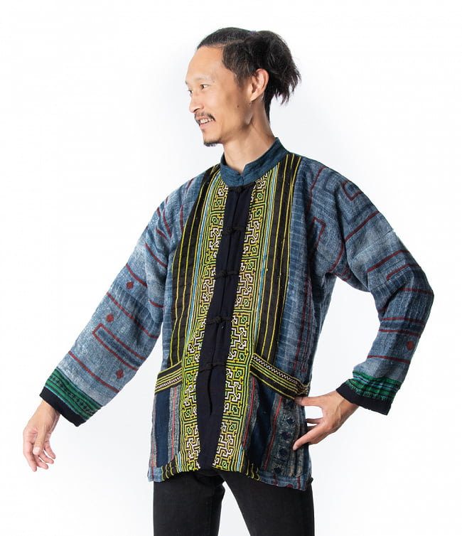 春 一点物 夏 秋 ベトナム 黒モン族の藍染刺繍ジャケット コート レディース メンズ ウェア ベトナム 送料無料 Hmong 民族衣装 レディース ユニセックス アジアンファッション エスニック衣料 エスニックファッション インド雑貨 アジア雑貨 Tirakita送料無料