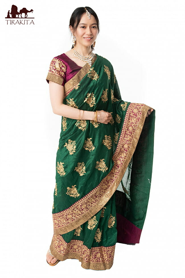 送料無料 インドサリー 更紗柄刺繍の婚礼用ゴージャス サリー チョリ付き 民族衣装 民族衣装 インド デコレーション布 インド インドサリー レディース エスニック衣料 アジアンファッション エスニックファッション インド雑貨 アジア雑貨 Tirakita送料無料 あす