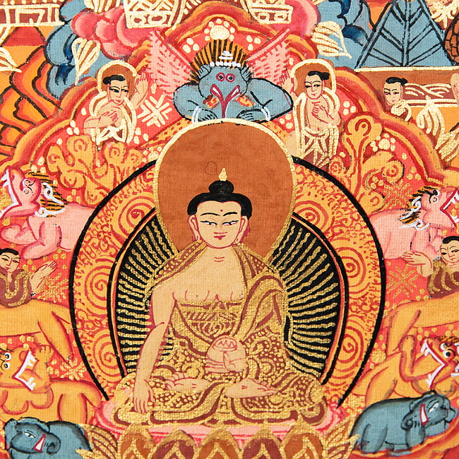 販売特別価格 【Q1502】大判 ネパール 曼荼羅 タンカ 釈迦の生涯を描写