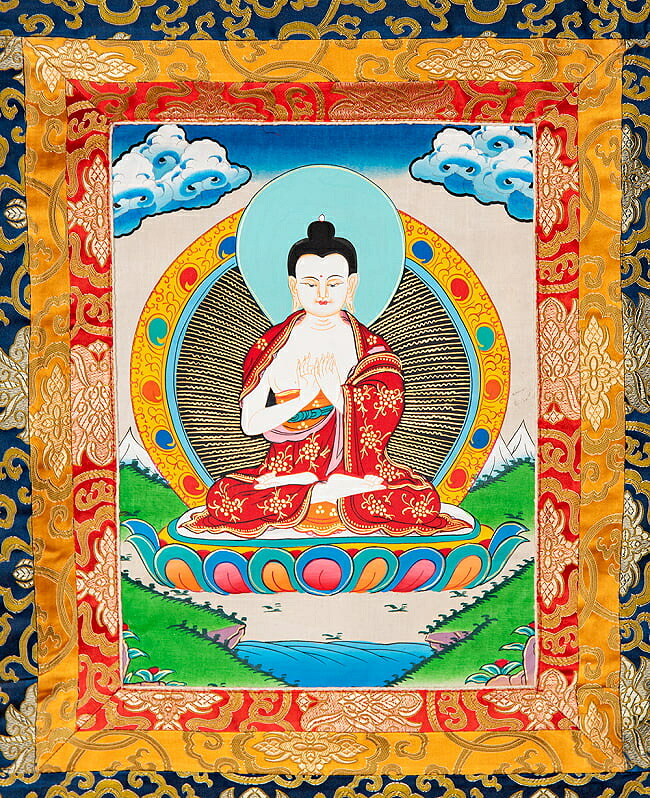 【送料無料】 〔一点物〕装丁付肉筆仏画（タンカ） 仏陀 / マンダラ 曼荼羅 手描きのタンカ 曼陀羅 インド 本 印刷物 ステッカー ポストカード ポスター