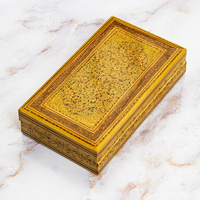 【送料無料】 【超高精細 一点もの】カシミールのペーパーマッシュ 箱型小物入れ 約17.5cm x 約10cm / ミニアチュール 細密画 ペルシャ ジュエルケース 筆箱 ペンケース エスニックなデコレーショングッズ アジア アジアン インテリア アジア【レビューで1000円クーポン プレ