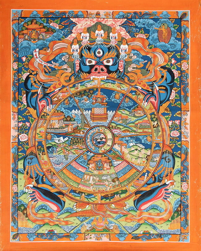 【送料無料】 〔一点物〕タンカ Wheel of existance 六道輪廻図 44x56cm / 仏画 マンダラ チベット 曼荼羅 手描き 曼陀羅 インド 本 印刷物 ステッカー ポストカード ポスター【レビューで1000円クーポン プレゼント】|インド雑貨・アジア雑貨-TIRAKITA